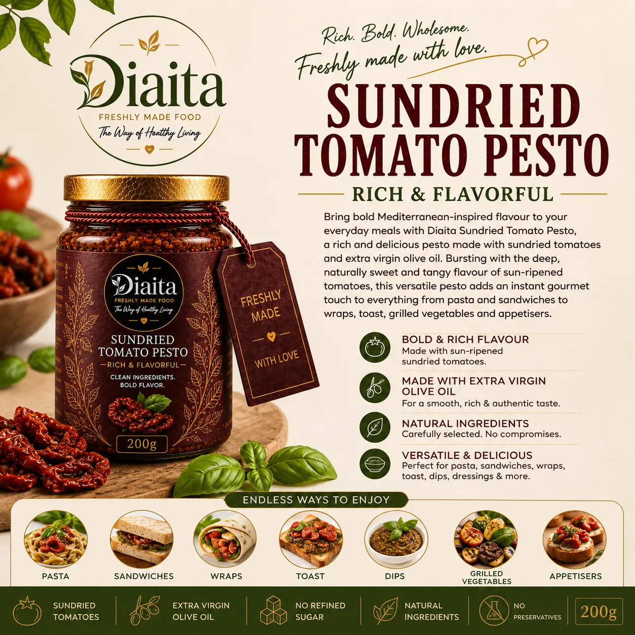 Diaita Sundried Tomato Pesto — Rich & Flavorful